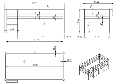Lit mi-hauteur-PINO LIT MI-HAUTEUR BAS AVEC ÉCHELLE 90 x 200 cm BLANC-Vipack-mailleux-2