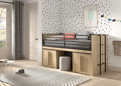 Chambres complètes-Combinaison de chambre d'enfant Sam finition chêne-Vipack-mailleux-1