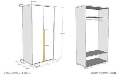 Garde-robe-LONDON ARMOIRE 2 PORTES ANTHRACITE-Vipack-mailleux-2