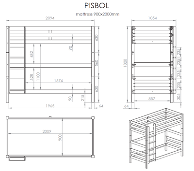 Lit superposé-PINO LIT SUPERPOSÉ (H 180cm) 90 x 200 cm BLANC-Vipack-mailleux-2