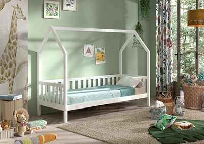 Lit enfant-CABANE LIT AVEC GRILLE 90 x 200 cm BLANC-Vipack-mailleux-1