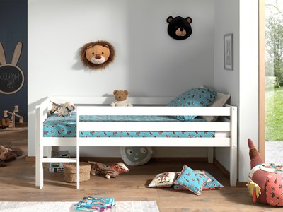 Lit mi-hauteur-PINO LIT MI-HAUTEUR BAS AVEC ÉCHELLE 90 x 200 cm BLANC-Vipack-mailleux-1