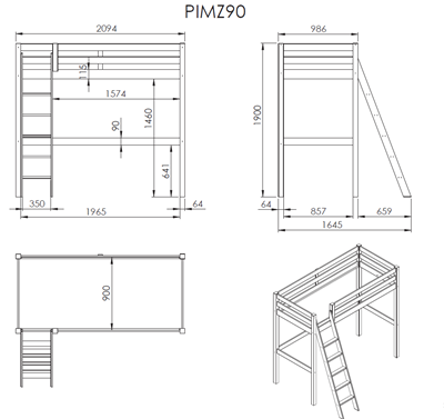 Lit mezzanine-PINO LIT MEZZANINE 90 x 200 cm BLANC-Vipack-mailleux-2