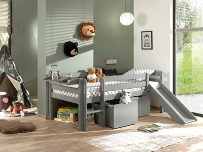 Coffre jouets-PINO ENSEMBLE DE 2 TIROIRS POUR LIT MI-HAUTEUR BAS GRIS-Vipack-mailleux-3