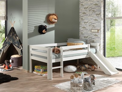 Lit mi-hauteur-PINO LIT MI-HAUTEUR BAS AVEC TOBOGGAN 90 x 200 cm BLANC-Vipack-mailleux-3