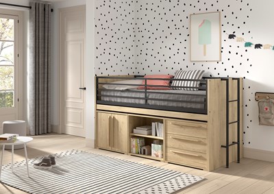 Chambres complètes-Combinaison de chambre d'enfant Sam finition chêne-Vipack-mailleux-1