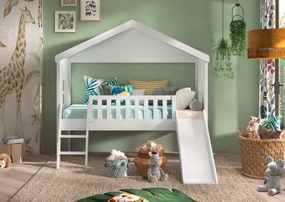 Lit mi-hauteur-HOUSEBED LIT CABANE AVEC GIGOGNE 90 x 200 cm BLANC-Vipack-mailleux-1