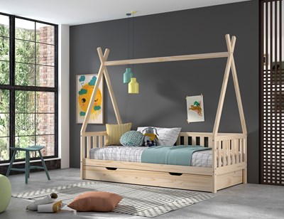 Chambres complètes-Combinaison de chambre d'enfant Tipi naturel-Vipack-mailleux-1