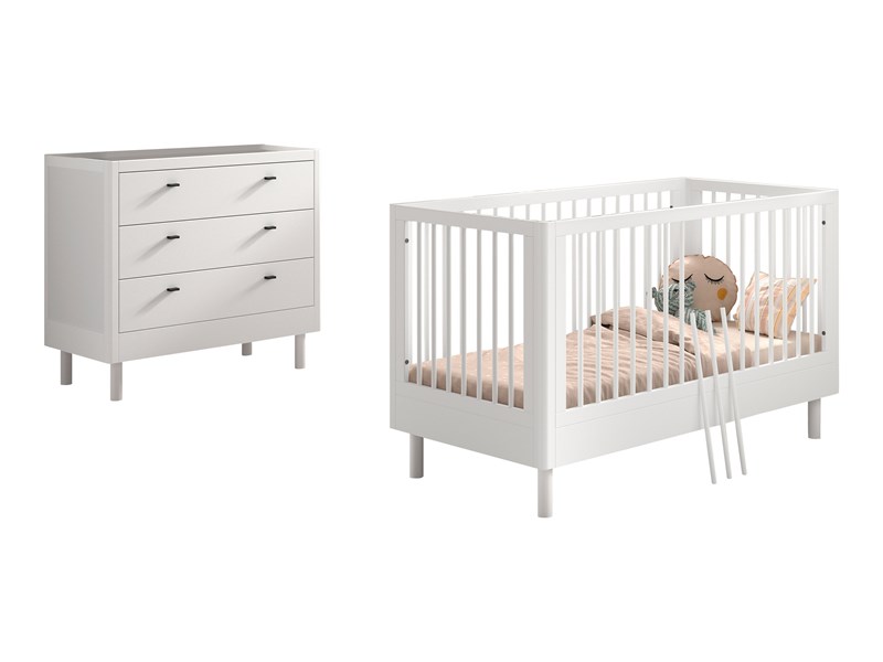 Chambres complètes-Combinaison de chambre d'enfant Forrest Beech 0-hêtre laqué blanc-Vipack-maill-0