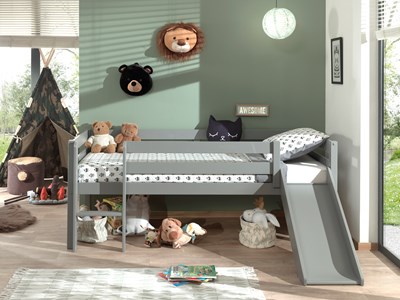Lit mi-hauteur-PINO LIT MI-HAUTEUR BAS AVEC TOBOGGAN 90 x 200 cm GRIS-Vipack-mailleux-1