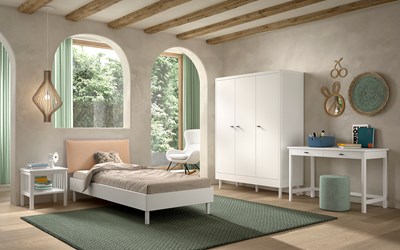Chambres complètes-Combinaison de chambre d'enfant Forrest Beech 4-hêtre laqué blanc-Vipack-maill-1
