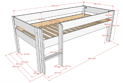 Lit mi-hauteur-PRIMO LIT MI-HAUTEUR BAS AVEC ÉCHELLE 90 x 200 cm BLANC-Vipack-mailleux-2