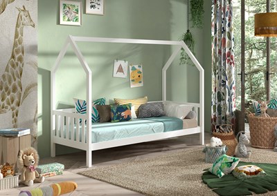 Lit enfant-CABANE LIT AVEC GRILLE 90 x 200 cm BLANC-Vipack-mailleux-3
