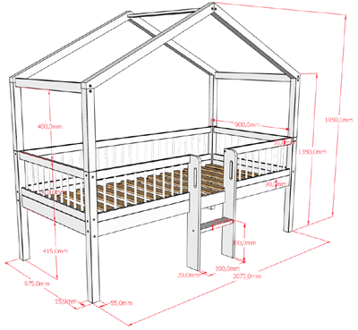 Lit mi-hauteur-FORREST LIT CABANE AVEC ÉCHELLE 90 x 200 cm CHÊNE-Vipack-mailleux-2