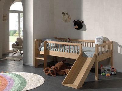 Lit mi-hauteur-FORREST LIT MI-HAUTEUR BAS AVEC TOBOGGAN 90 x 200 cm CHÊNE-Vipack-mailleux-1
