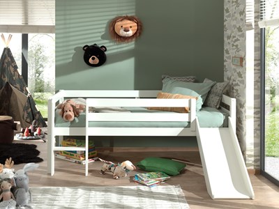 Lit mi-hauteur-PINO LIT MI-HAUTEUR BAS AVEC TOBOGGAN 90 x 200 cm BLANC-Vipack-mailleux-1