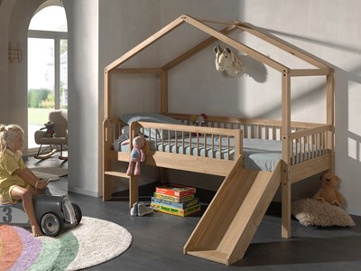 Lit mi-hauteur-FORREST LIT CABANE AVEC TOBOGGAN 90 x 200 cm CHÊNE-Vipack-mailleux-3