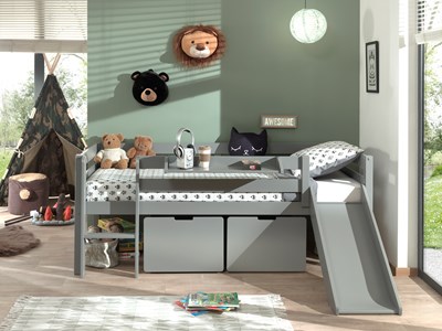 Coffre jouets-PINO ENSEMBLE DE 2 TIROIRS POUR LIT MI-HAUTEUR BAS GRIS-Vipack-mailleux-1