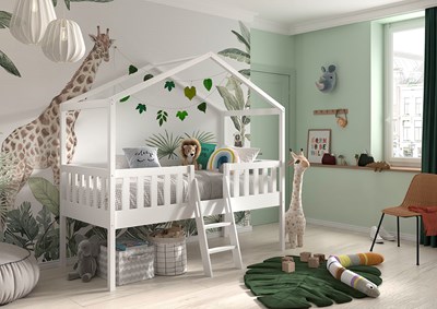 Lit mi-hauteur-DALLAS LIT CABANE AVEC ÉCHELLE 90 x 200 cm BLANC-Vipack-mailleux-3