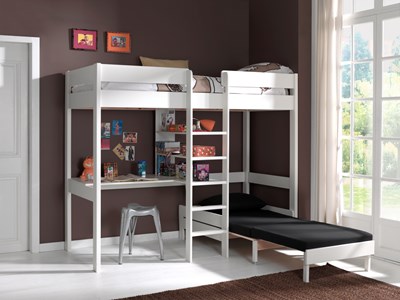Lit mezzanine-PINO LIT MEZZANINE AVEC FAUTEUIL 90 x 200 cm BLANC-Vipack-mailleux-5