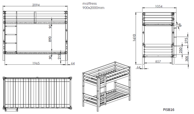 Lit superposé-PINO LIT SUPERPOSÉ (H 160cm) 90 x 200 cm BLANC-Vipack-mailleux-2