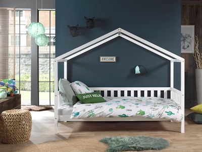 Lit enfant-DALLAS LIT CABANE AVEC GRILLE 90 x 200 cm BLANC-Vipack-mailleux-1