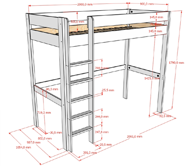 Lit mezzanine-PRIMO LIT MEZZANINE 90 x 200 cm BLANC-Vipack-mailleux-2