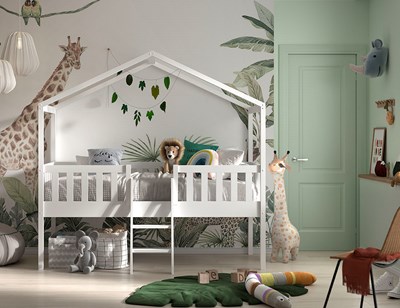 Lit mi-hauteur-DALLAS LIT CABANE AVEC ÉCHELLE 90 x 200 cm BLANC-Vipack-mailleux-1