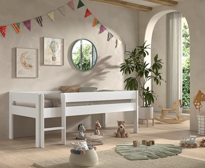 Lit mi-hauteur-PRIMO LIT MI-HAUTEUR BAS AVEC ÉCHELLE 90 x 200 cm BLANC-Vipack-mailleux-1