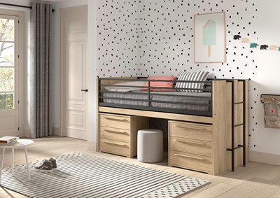 Chambres complètes-Combinaison de chambre d'enfant Sam finition chêne-Vipack-mailleux-1