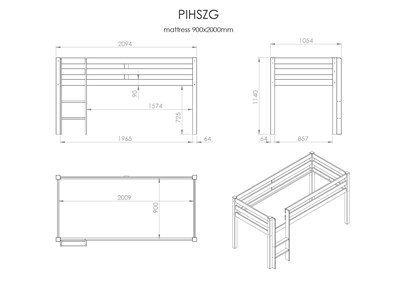 Lit mi-hauteur-PINO LIT MI-HAUTEUR AVEC ÉCHELLE 90 x 200 cm BLANC-Vipack-mailleux-2