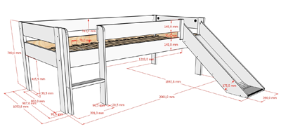 Lit mi-hauteur-PRIMO LIT MI-HAUTEUR BAS AVEC TOBOGGAN 90 x 200 cm BLANC-Vipack-mailleux-2