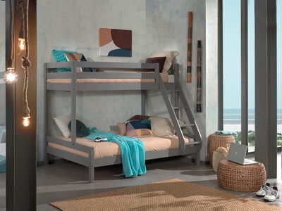 Lit superposé-PINO LIT DE FAMILLE 140 x 200 cm + 90 x 200 cm GRIS-Vipack-mailleux-1