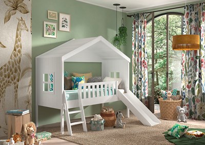 Lit mi-hauteur-HOUSEBED LIT CABANE AVEC GIGOGNE 90 x 200 cm BLANC-Vipack-mailleux-3