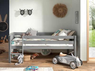 Lit mi-hauteur-PINO LIT MI-HAUTEUR BAS AVEC ÉCHELLE 90 x 200 cm GRIS-Vipack-mailleux-1
