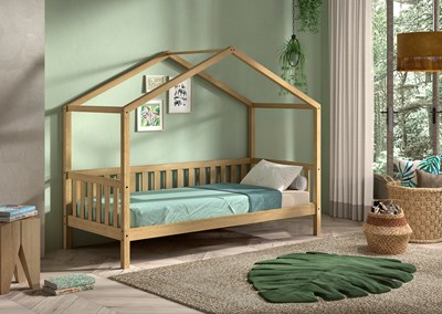 Lit enfant-NATURE LIT CABANE AVEC GRILLE 90 x 200 cm CHÊNE-Vipack-mailleux-1