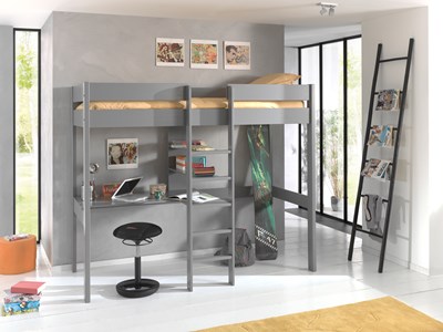 Lit mezzanine-PINO LIT MEZZANINE SANS FAUTEUIL 90 x 200 cm GRIS-Vipack-mailleux-1