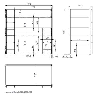 Lit superposé-SCOTT LIT SUPERPOSÉ TRIPLE 90 x 200 cm BLANC-Vipack-mailleux-2
