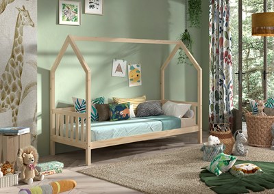 Lit enfant-CABANE LIT AVEC GRILLE 90 x 200 cm NATUREL-Vipack-mailleux-3