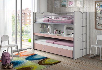 Lit superposé-BONNY LIT SUPERPOSÉ (80) 90 x 200 cm ROSE CLAIRE-Vipack-mailleux-1