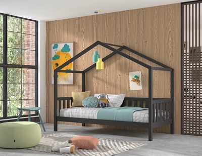 Lit enfant-DALLAS LIT CABANE AVEC GRILLE 90 x 200 cm ANTHRACITE-Vipack-mailleux-3