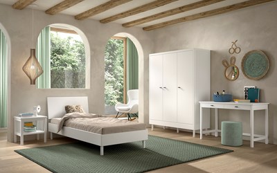 Chambres complètes-Combinaison de chambre d'enfant Forrest Beech 4-hêtre laqué blanc-Vipack-maill-1