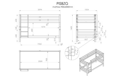 Lit superposé-PINO LIT SUPERPOSÉ (H 140cm) 90 x 200 cm NATUREL-Vipack-mailleux-2