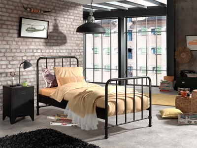 Chambres complètes-Combinaison de chambre d'enfant Bronxx noir-Vipack-mailleux-1