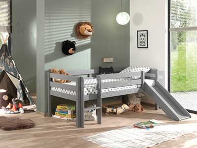 Lit mi-hauteur-PINO LIT MI-HAUTEUR BAS AVEC TOBOGGAN 90 x 200 cm GRIS-Vipack-mailleux-3