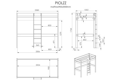 Lit mezzanine-PINO LIT MEZZANINE SANS FAUTEUIL 90 x 200 cm GRIS-Vipack-mailleux-2