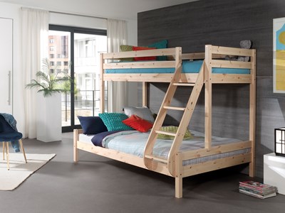 Lit superposé-PINO LIT DE FAMILLE 140 x 200 cm + 90 x 200 cm NATUREL-Vipack-mailleux-1