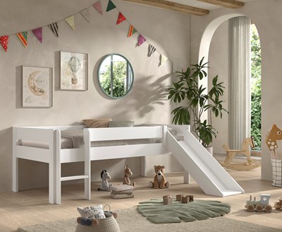 Lit mi-hauteur-PRIMO LIT MI-HAUTEUR BAS AVEC TOBOGGAN 90 x 200 cm BLANC-Vipack-mailleux-1