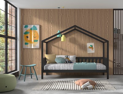Lit enfant-DALLAS LIT CABANE AVEC GRILLE 90 x 200 cm ANTHRACITE-Vipack-mailleux-1