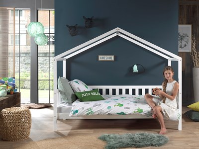 Lit enfant-DALLAS LIT CABANE AVEC GRILLE 90 x 200 cm BLANC-Vipack-mailleux-3